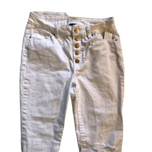 Rewash Brand Gold Button Fly Distressed #Bemore Women's Jeans White 9/29 Raw Hem